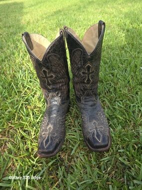 Corral Boots Crucifix Cross Wings Size 10 D Square Toe Western Cowboy A1978